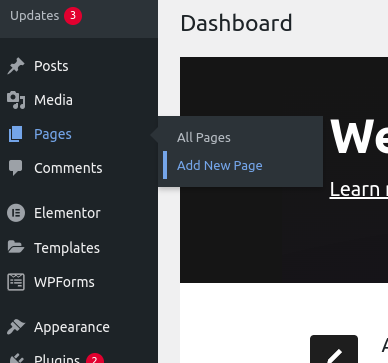 Pages > Add New